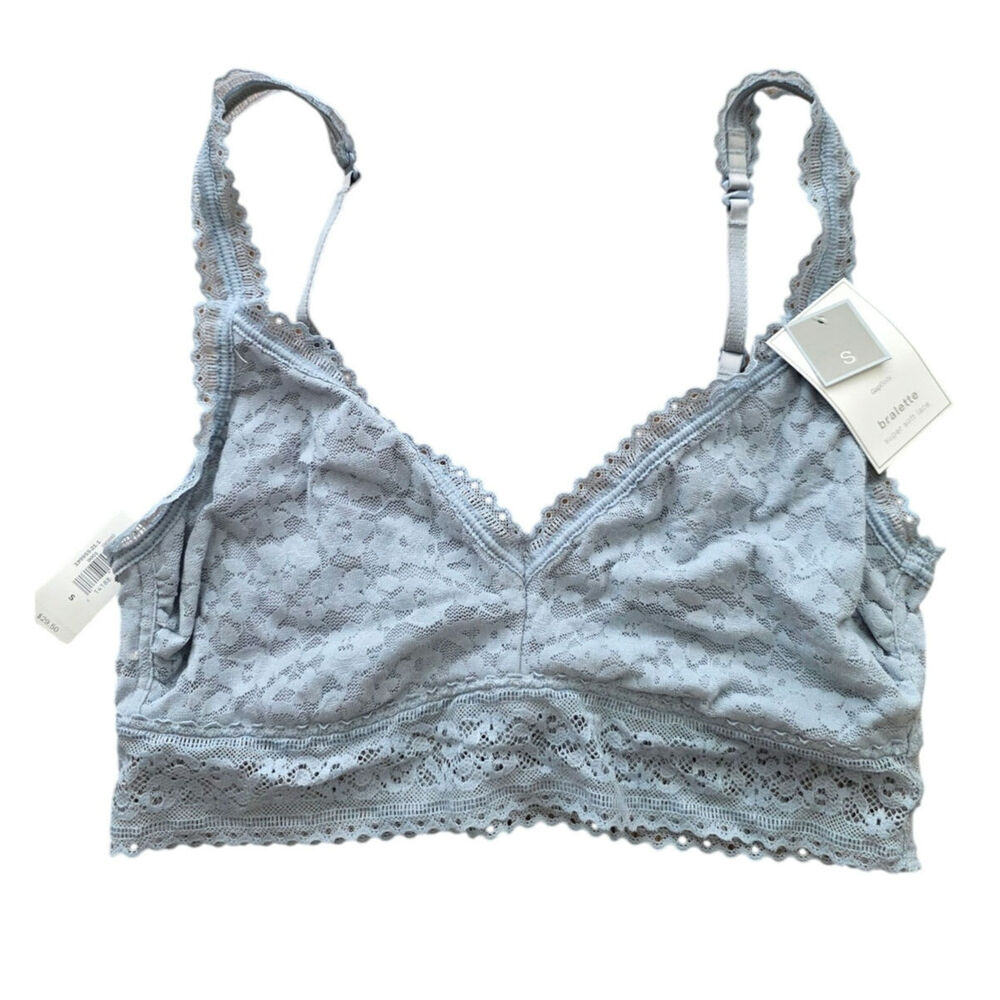 NWT Gap Body Bralette Super Soft Lace Blue Gray Size Small